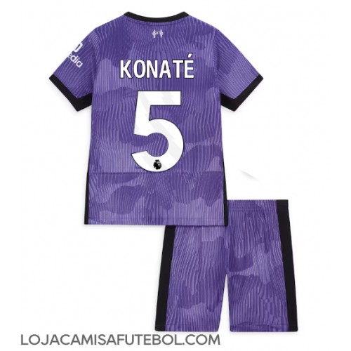 Camisa de Futebol Liverpool Ibrahima Konate #5 Equipamento Alternativo Infantil 2023-24 Manga Curta (+ Calças curtas)